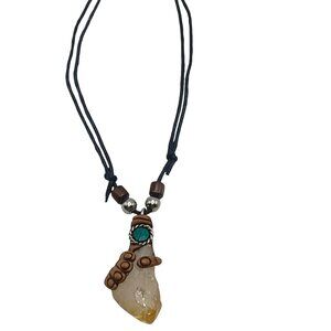 Handmade Shaman Crystal Necklace with Natural Stone and Adjustable Cord